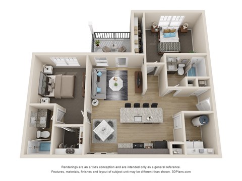 Floor plan for 2 beds, 2 baths